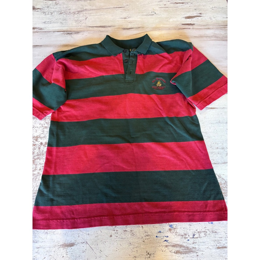 Old Bushmills polo shirt men size M green red striped rugby made in Ireland